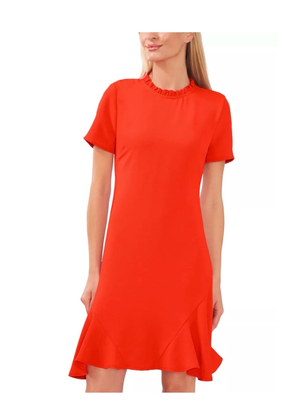 CeCe Bright Red Short Sleeveuu Flounce Hem Dress